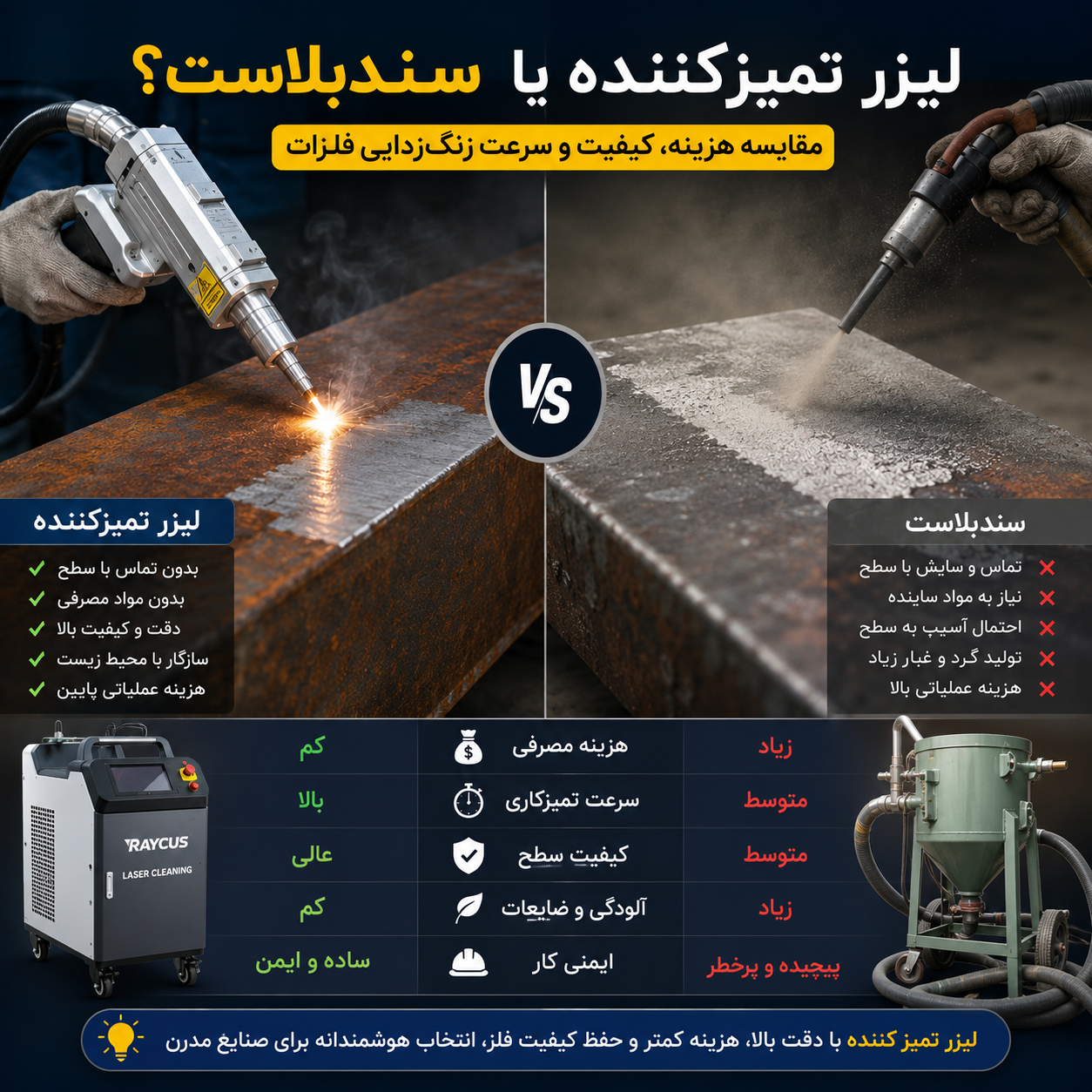 مقایسه لیزر تمیزکننده و سندبلاست